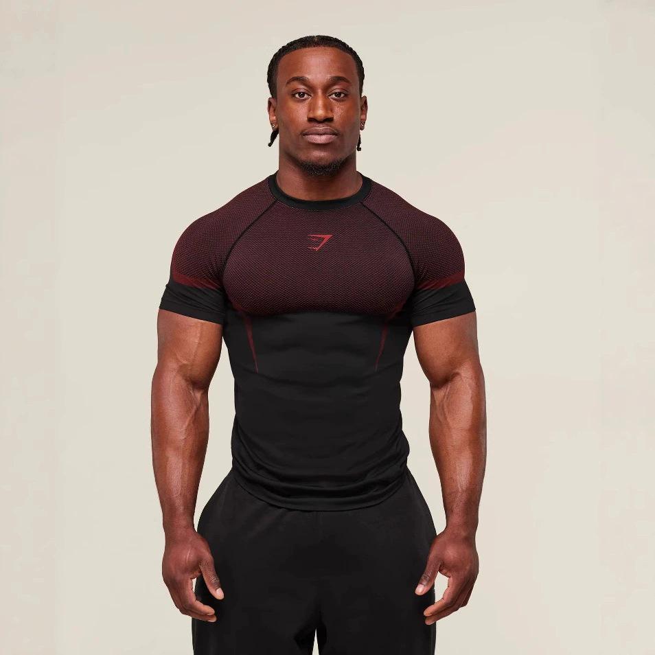 GYMSHARK Herr Quick-Dry Andningsbar Kompressionströja, Kortärmad Muskellinje T-shirt
