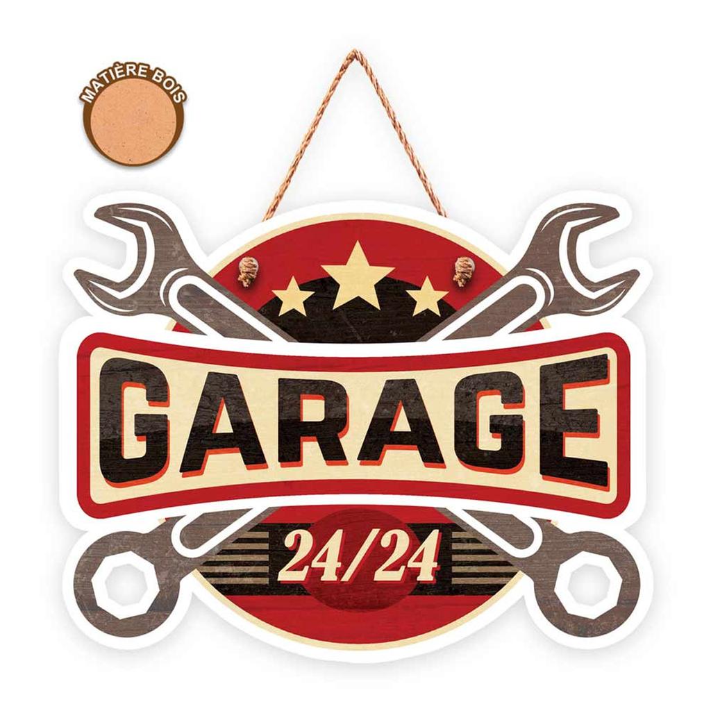 Les Trésors De Lily [R3372] - Red Brown 'Garage' Wooden Plaque - 20x16 Cm