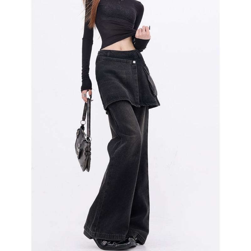 Asymmetrical Fake Two-Piece Loose Pants Women's High Waist Straight Mopping Pants Small Casual Pants
