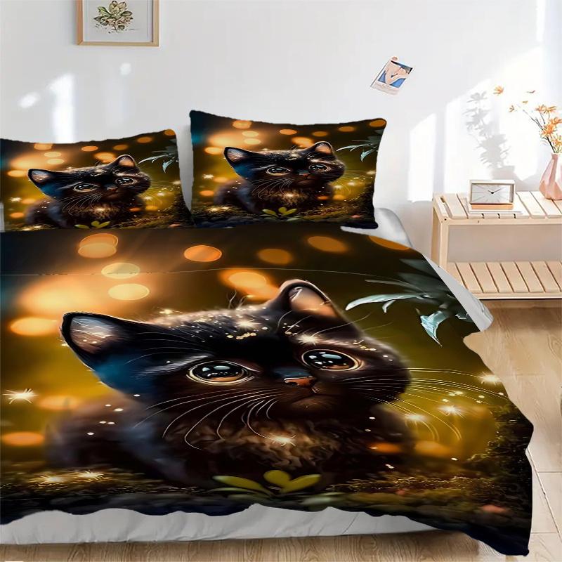 3pcs Anime Cat Comforter Set with One Quilt Cover and Two Pillowcases (No Core), Home Decor, Festival Gift, Polyester Fabric, Anime Cartoon Design