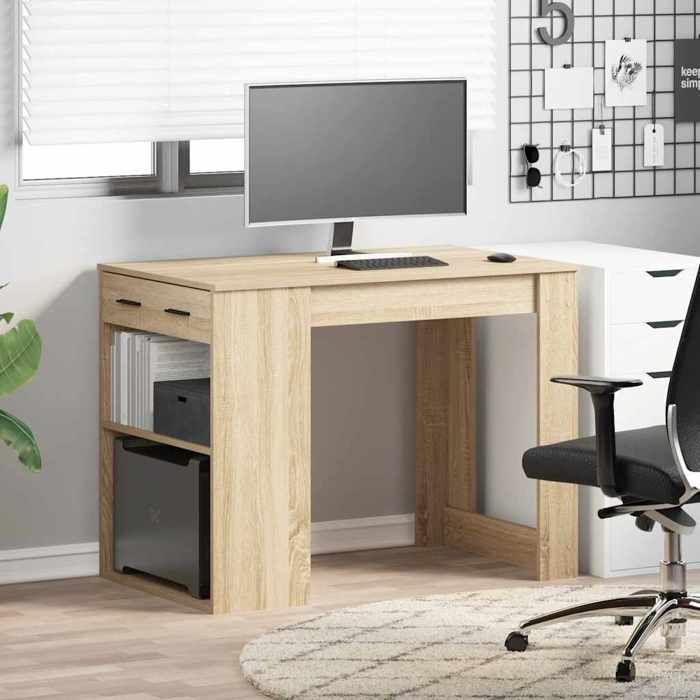 VidaXL Bureau avec tiroir et étagère chêne sonoma bois d'ingénierie 858688