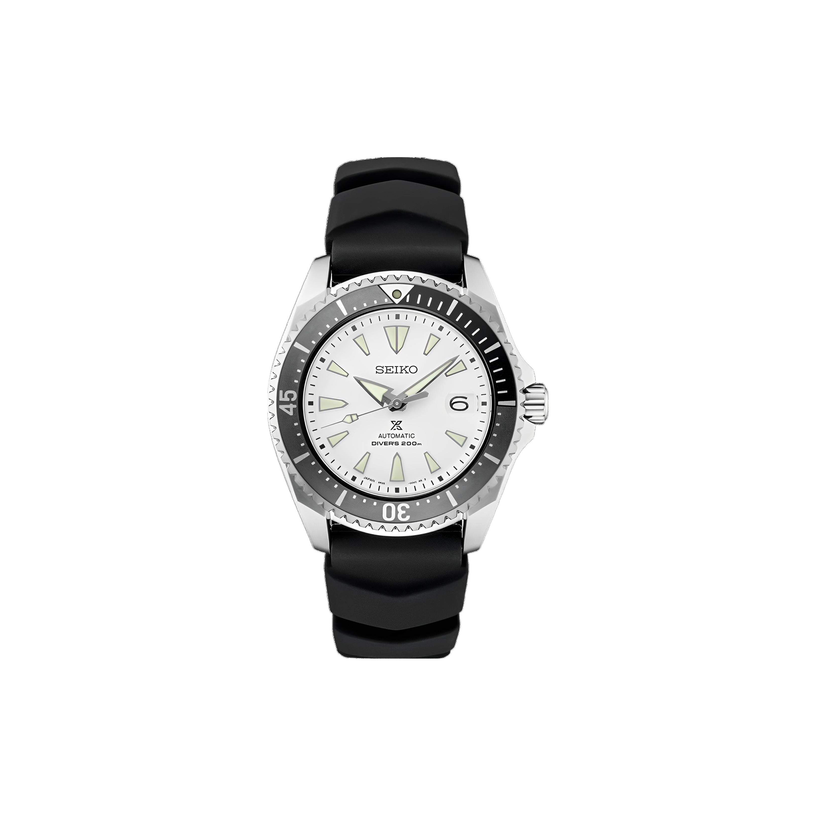 

SEIKO 200m Waterproof Automatic Mechanical Movement Silicone Strap Watch Men s Watches White Dial SPB191J1 Black Strap