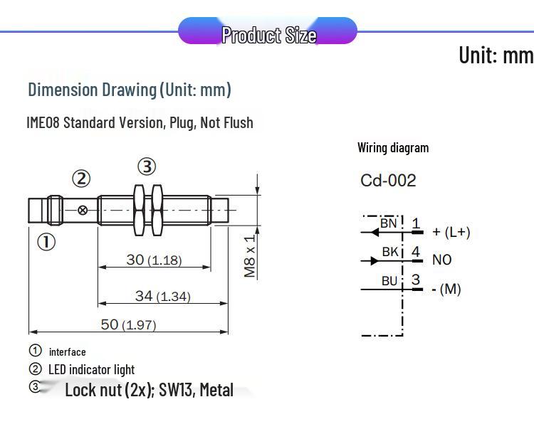 Genuine IME08-2N5PSZT0S Proximity Sensor 1040854 PNP Normally Open, No Cable