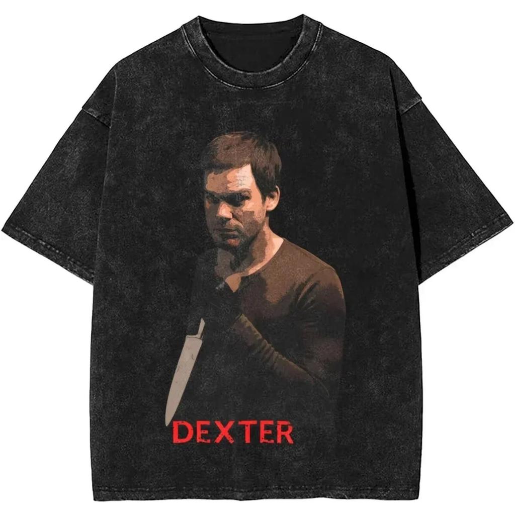 Nové Dexter Morgan Edition Prostředníček Retro Trendy Vintage Prané Tričko Letní Y2K Topy Bavlna Pánské Dámské Trička Krátký Rukáv