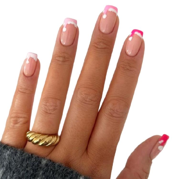 

24Pcs Christmas False Nail French Tip Hat Stick On Nail Short Square Glossy Press on Nail for Winter Festive Decorations 1