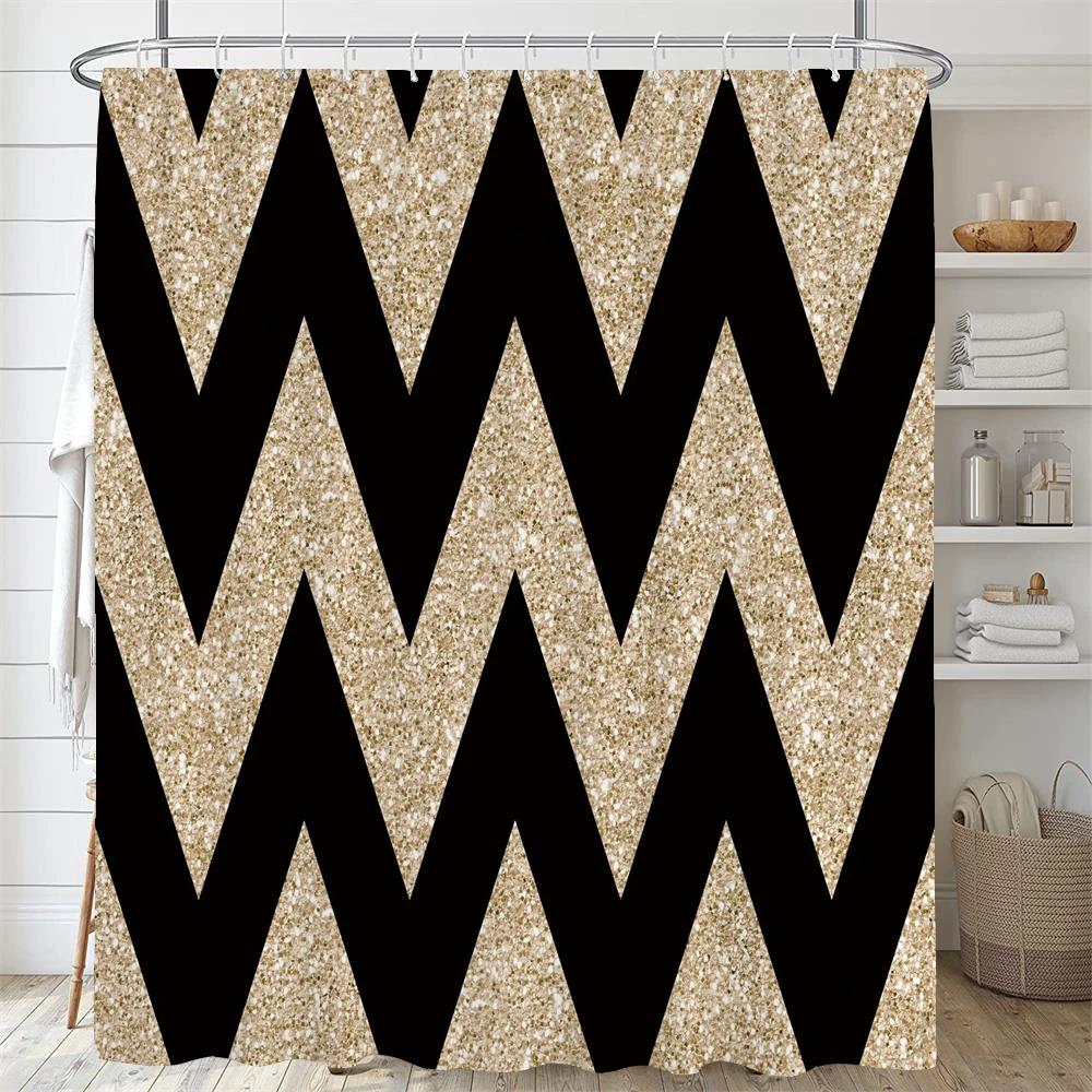 Pink and Gold Star Glitters Shower Curtain Abstract Art Modern Bathroom Curtains Geometric Pattern Bath Curtain Bathroom Decor