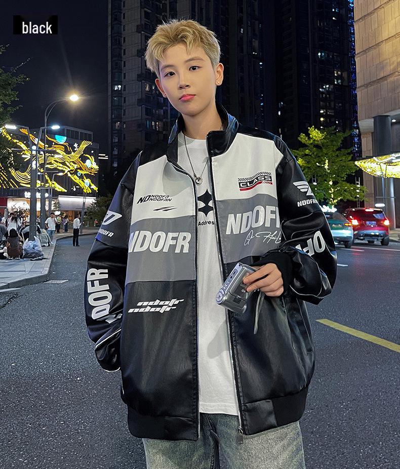 Men's 2024 Biker Racing PU Leather Jacket - Windproof, Autumn/Winter Outerwear