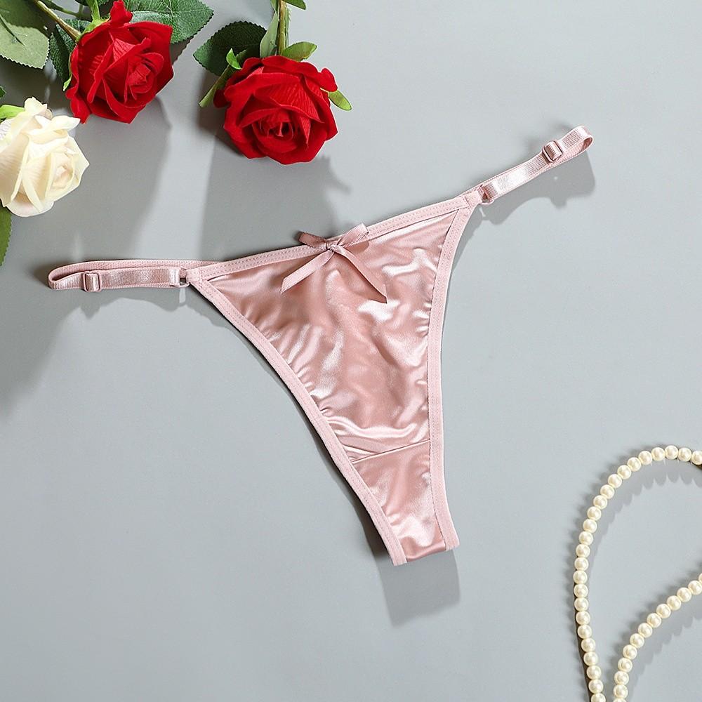 Low Waist Sheer Satin Bow Thong G Strings Romantic T Panties T-Back Brocade Briefs Women  Home