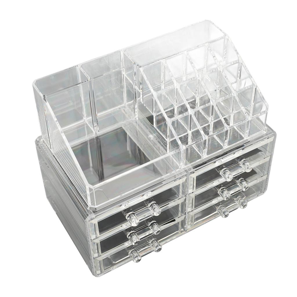 Przezroczysty organizer na kosmetyki z 6 szufladami 1 tacą, możliwość układania w stosy, gablota ekspozycyjna na kosmetyki do pielęgnacji skóry, na biżuterię, akcesoria do włosów