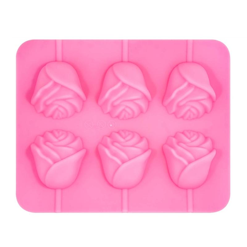 

3D Rose Flower Lollipop Molds 6 Rose Cheese Stick Silicone Mold Lollipop Chocolate Cake Decoration Baking Mold Kitchen Tool Diy as the picture
