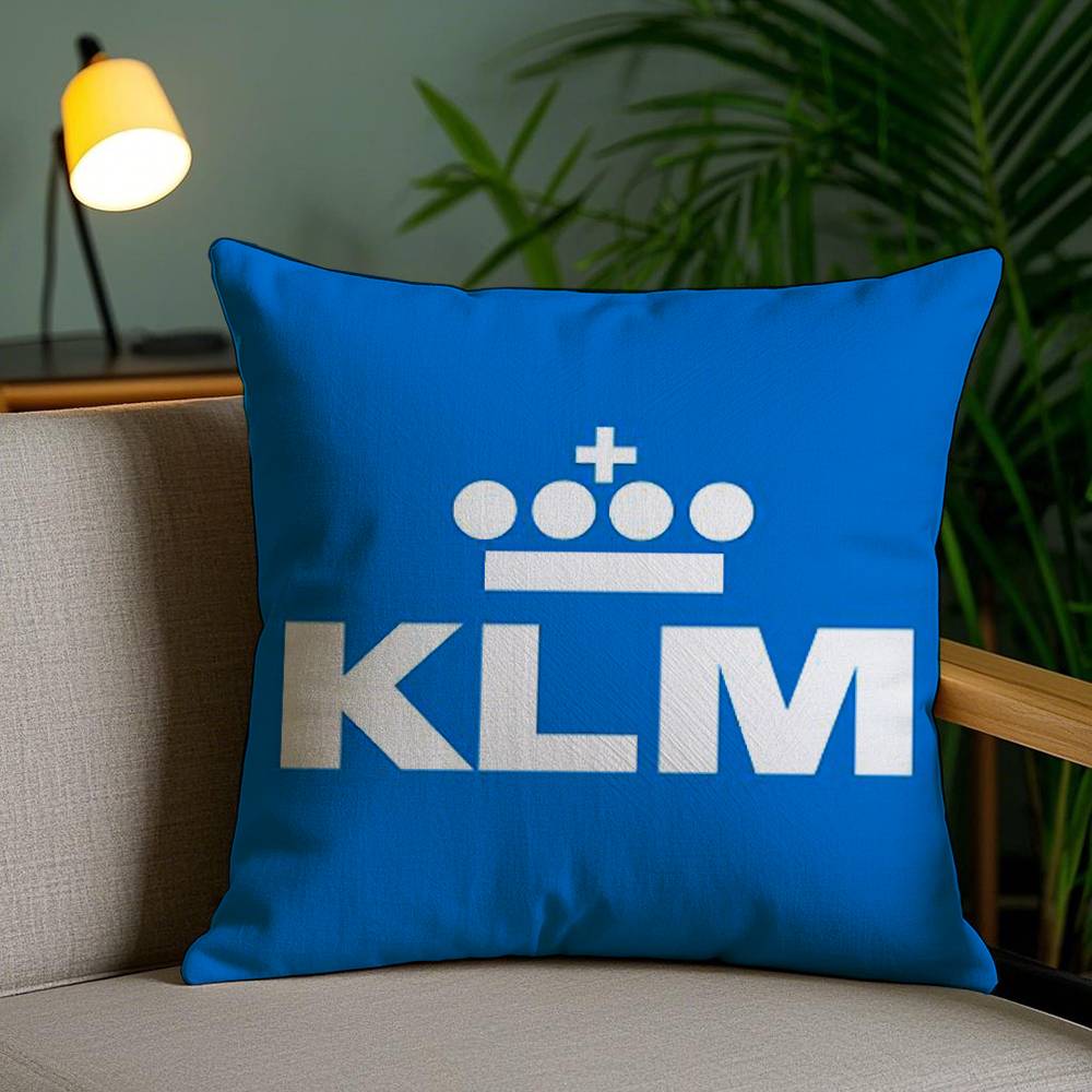 Netherlands K-Klm R-Royal Dutch Airlines Pillow Case Home Dorm Chair Back Short Plush Double-sided Printing Office Cushion Cover