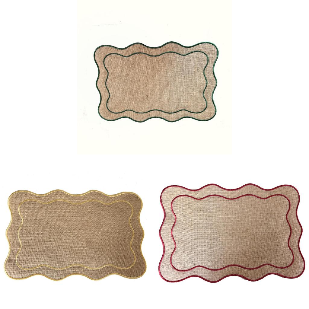 Hemp Embroidered Rectangular Table Mat With Waterproof Cover For Vintage Dining Decor