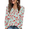 Women's Fashion V-Neck Button-Up T-Shirt With Christmas Print Long-Sleeved Top