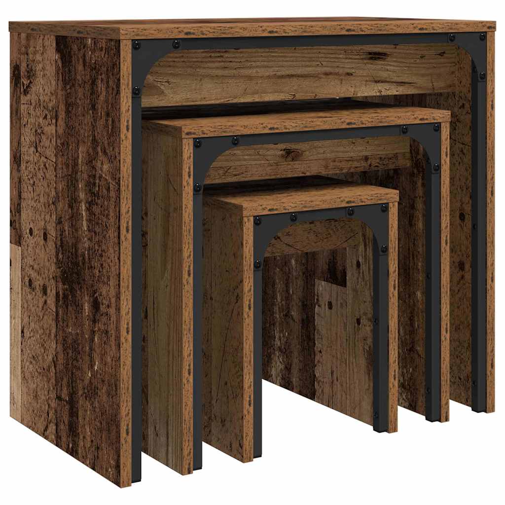 Nesting Coffee Table Set 3 Pieces Reclaimed Wood Effect Particleboard