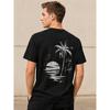 Men's Black Short Sleeve T-shirt with Back Palm Tree Sunset Graphic, Relaxed Fit Crew Neck Soft Cotton Blend Casual Wear for Beach Outings