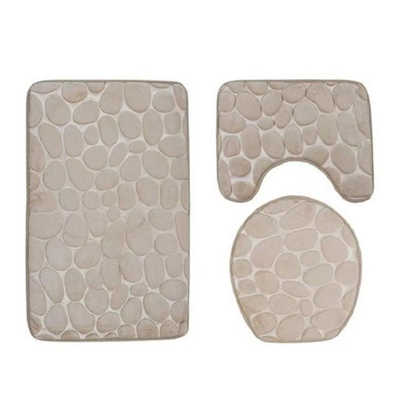 Coral Fleece Pebble Bath Mat Set - Anti-Slip, Water-Absorbing, Three-Piece Set