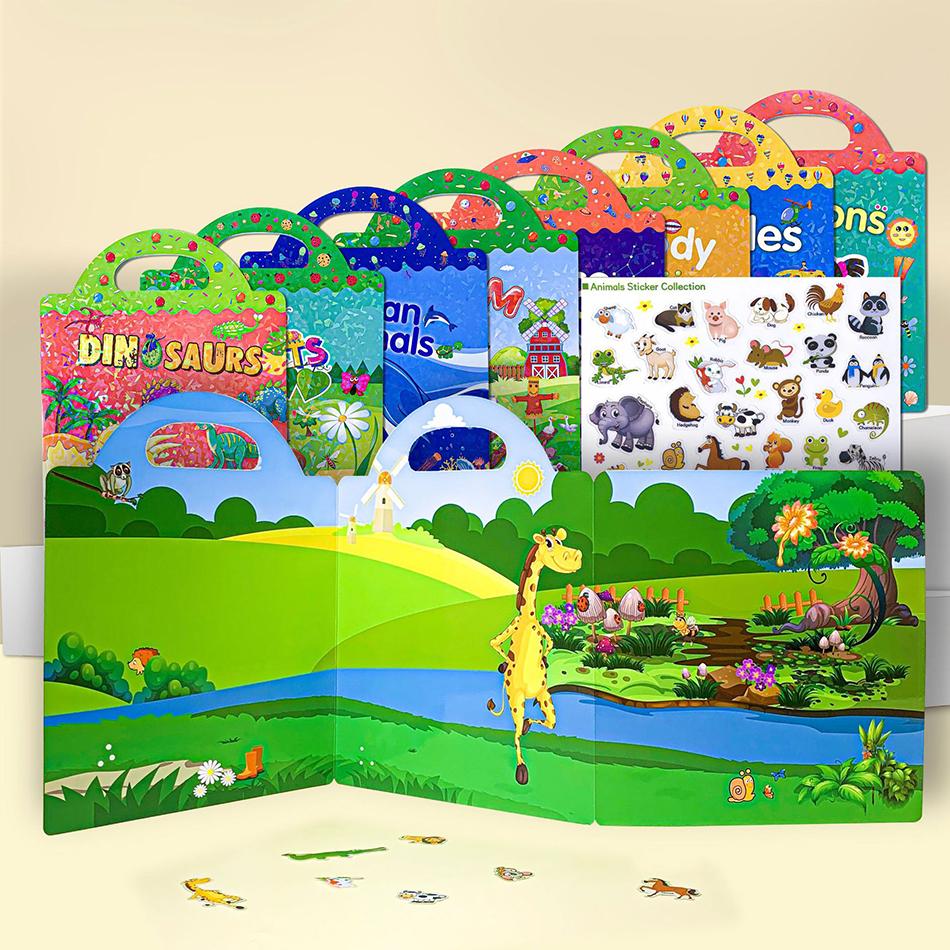 Kinder Tragbar Ruhig Beschäftigt Paste Ein Buch DIY Wiederverwendbare Stickerbücher Mehrere Szenen Blasensticker Gelee-Paste Sticker Spielzeug