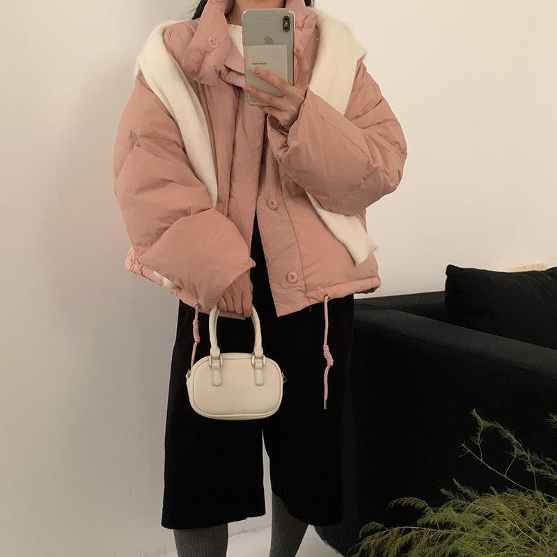 Korean stand-up collar short down jacket women's 2024 winter candy color thickened small white duck down bread jacket