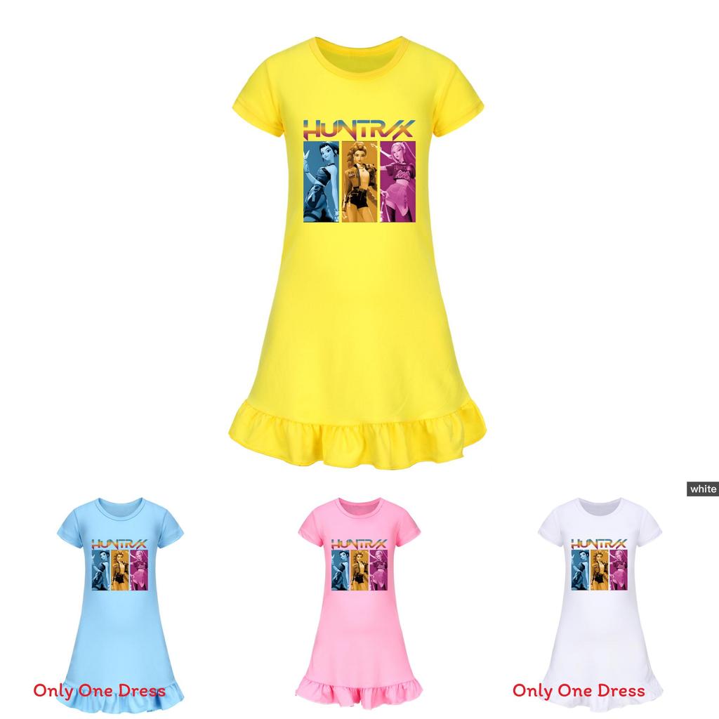 Kpop Demonenjager Meisje Korte Mouw Nachtkleding met Ruche Zoom voor Kinderkamer Comfort