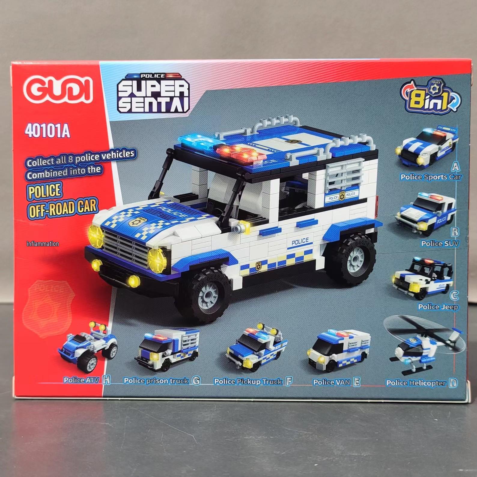 GudiJi 40101 Wooden Police SUV Assembly Toy Model for Boys