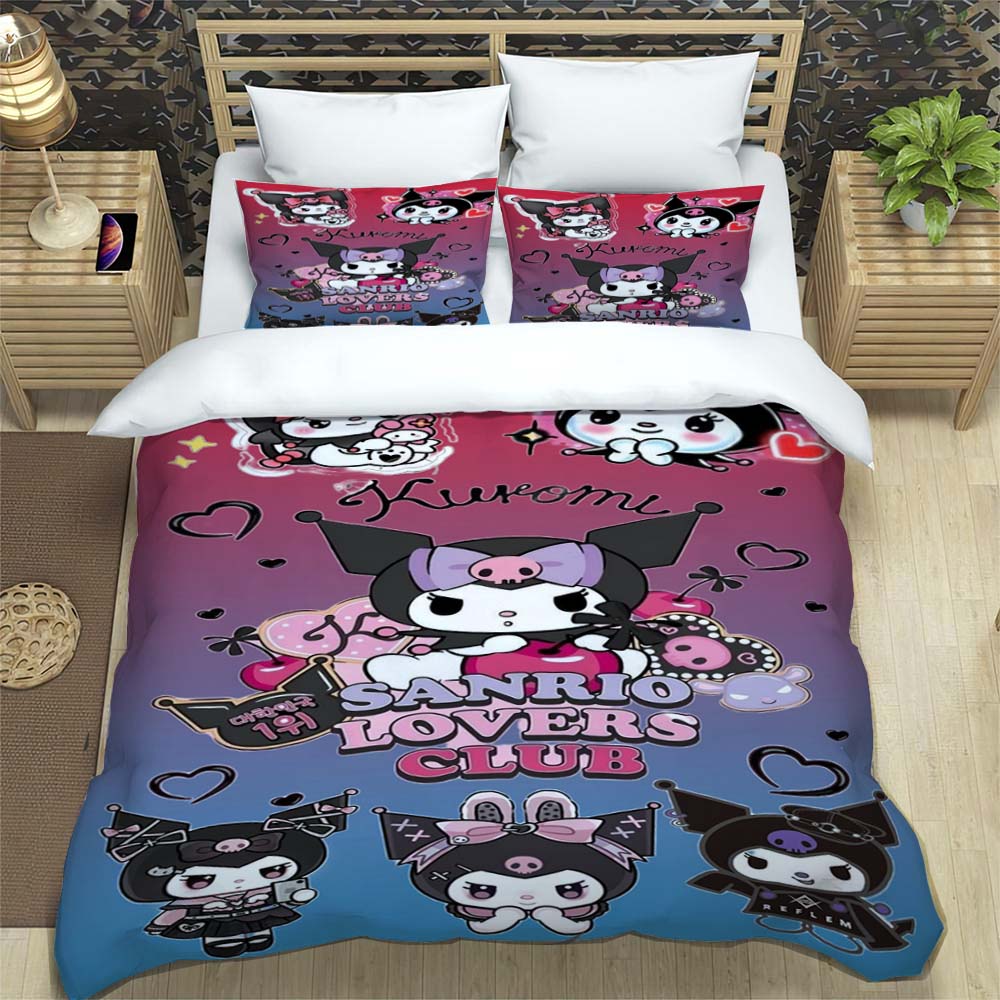 Kuromi 3-piece Cartoon Bedding Set, Exquisite Adult and Children's Bedding Set, Suitable for Double and Single Beds, Large Size.