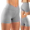 Pantaloni scurți de sport pentru femei, talie înaltă, culoare solidă, skinny, cu încrucișare în talie, ridicare fesă, pentru antrenament, yoga, sport