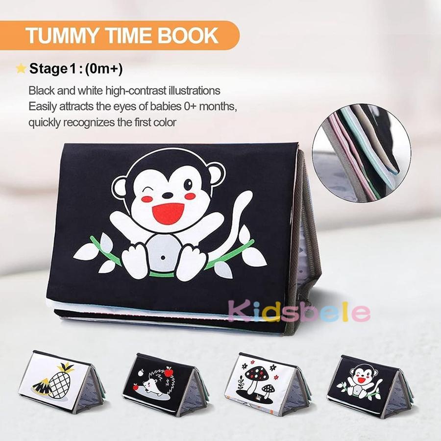 Baby Tummy Time Mirror Book Montessori Soft Cloth Sensory Book With Crinkle Shapes Animals High Contrast Pages For Newborns