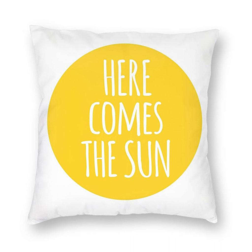 Here Comes The Sun Federa Quadrata con Parole Poliestere Lino Velluto Fantasia Zip Federa Decorativa Cuscino per Stanza