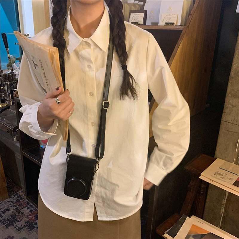 

Lu Xiaotuan Ретро-рубашка с длинным рукавом в японском стиле - Зимний корейский стиль, Однотонная XS белый