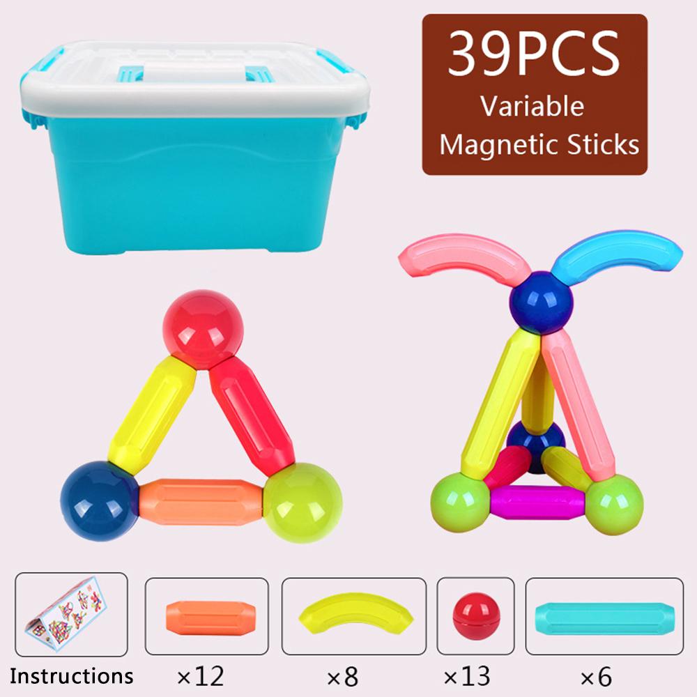 3D DIY Magnetic Rods Building Sticks Balls Blocks Toys Magnet Educational Set for Kids Non-Toxic Building Toy Puzzle With Storage Box Storming Games