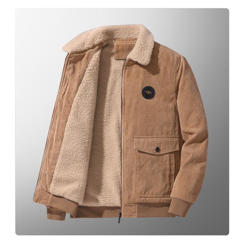 Autumn/Winter Men's Corduroy Lambskin Jacket, Loose, Thickened, Casual Lapel Men's Coat