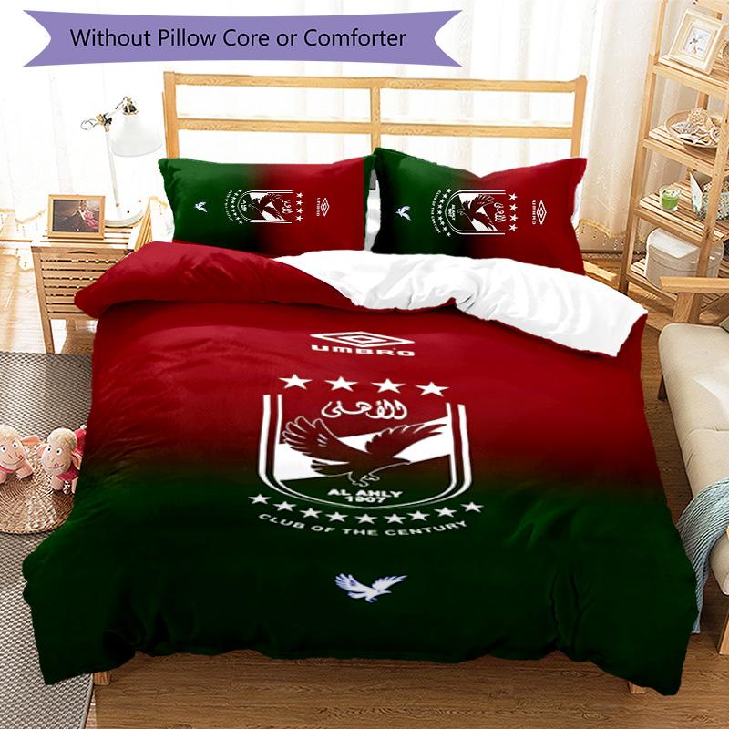 3pcs Al Ahly FC Design Cover Set - HD Printed Bedding with 1 Cover and 2 Pillowcases - Perfect for Home and Dorm Decor