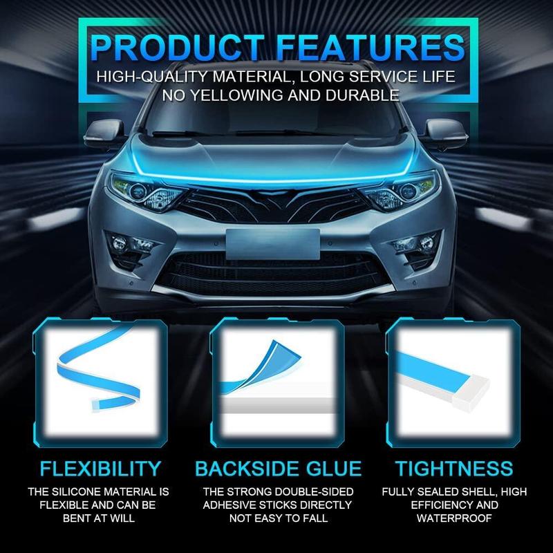 Car Universal Engine Hood Guide Decorative Light Bar 150cm Flexible DRL LED Strip Daytime Running Light Waterproof LED