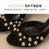 Women Mules Slippers Designer Studded Peep High-heeled Sandals Retro Rivet Women Slippers Stiletto High-heeled Open Toe Slippers
