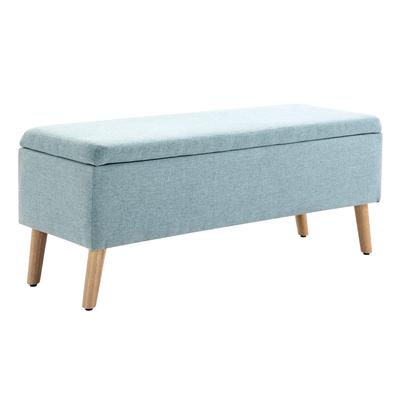 Bench with Storage Space, Upholstered Bench with Linen Look, Storage Ottoman with Wooden Legs