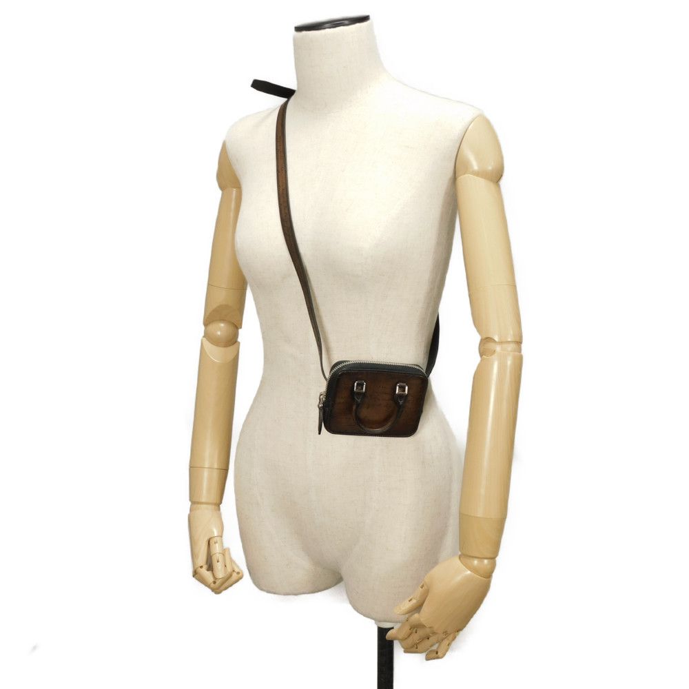 Used Anjou Nano Scritto Leather Pouch 11828 7922 Mini Body Bag/Waist Bag Calligraphy Cacao Men's from Japan AUTHENTIC