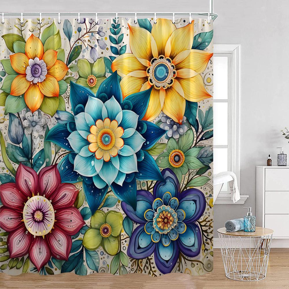 Bohemian Blume Duschvorhang Boho Floral Vintage Druck Mandala Blumen und Pflanzen Badezimmer Vorhang Polyester Bad Dekoration