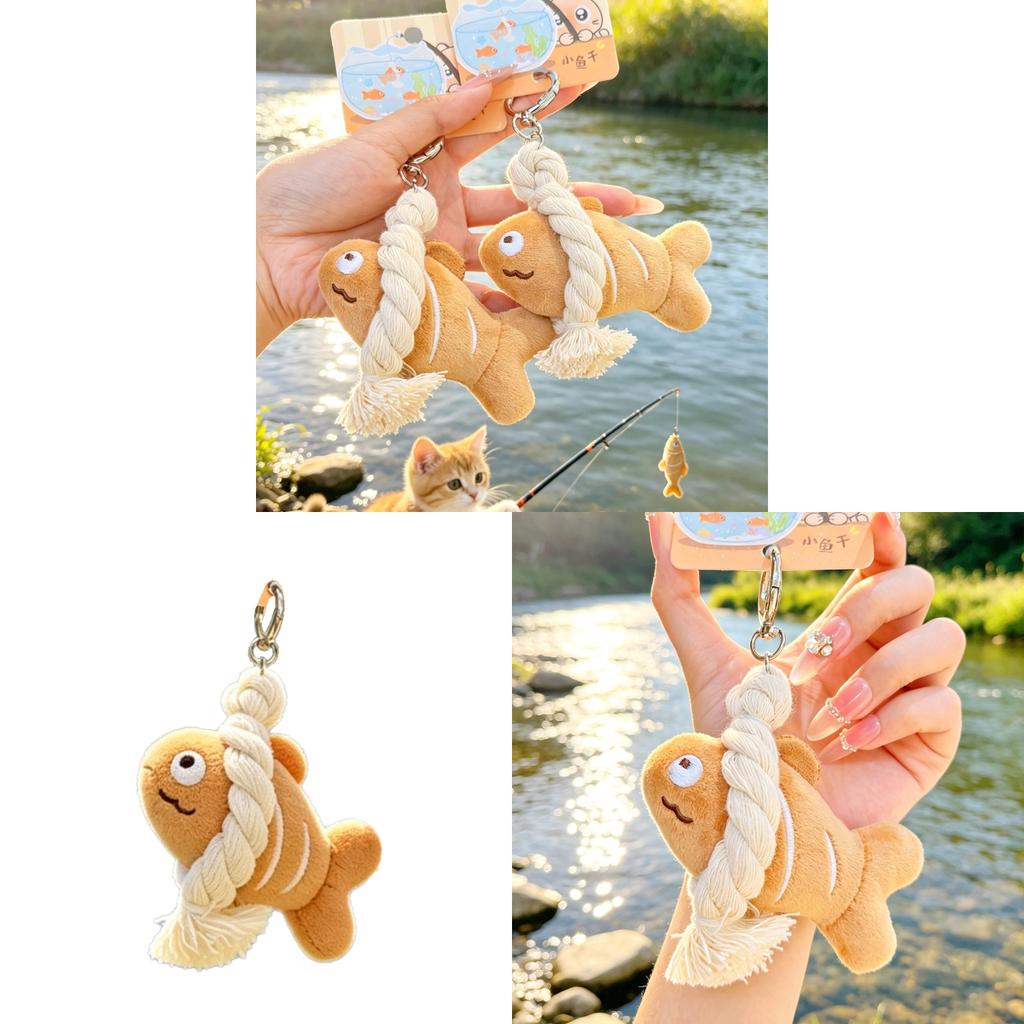 Small Fish Dried Plush Key Holder With Cute Design For Bag Accessories
