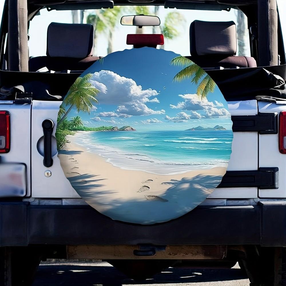 Tropical Beach Scene Tire Cover Durable Polyester Spare Wheel Protector for Jeep SUV