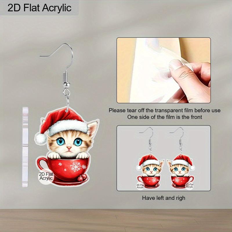 2D Flat Cartoon Pattern Acrylic Earrings for Women, Animal Pattern, Novelty Funny Adorable Cute Pet Cat Fashion Jewelry