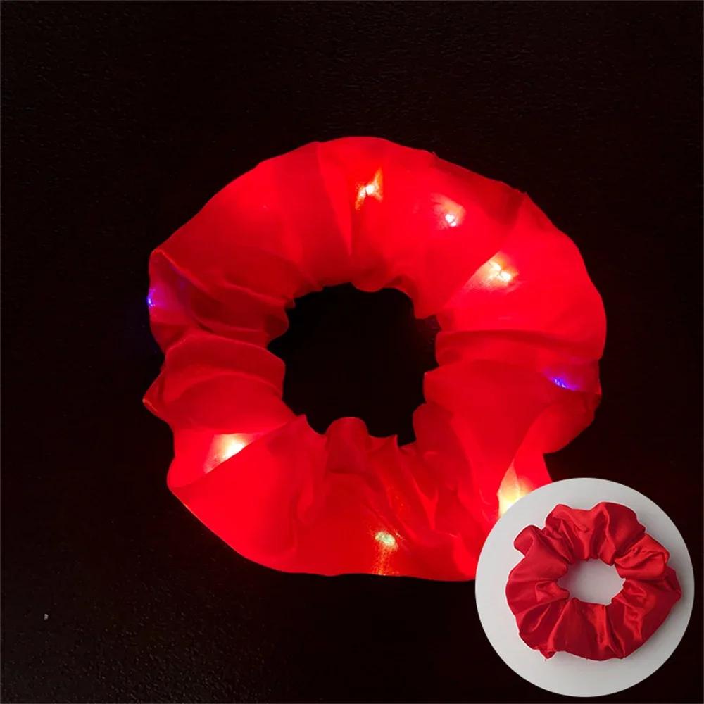 LED Luminous Hair Rope Girls Light Up Elastic Ponytail Scrunchies Glow In The Dark Headwear Party Hair Band Hair Accessories