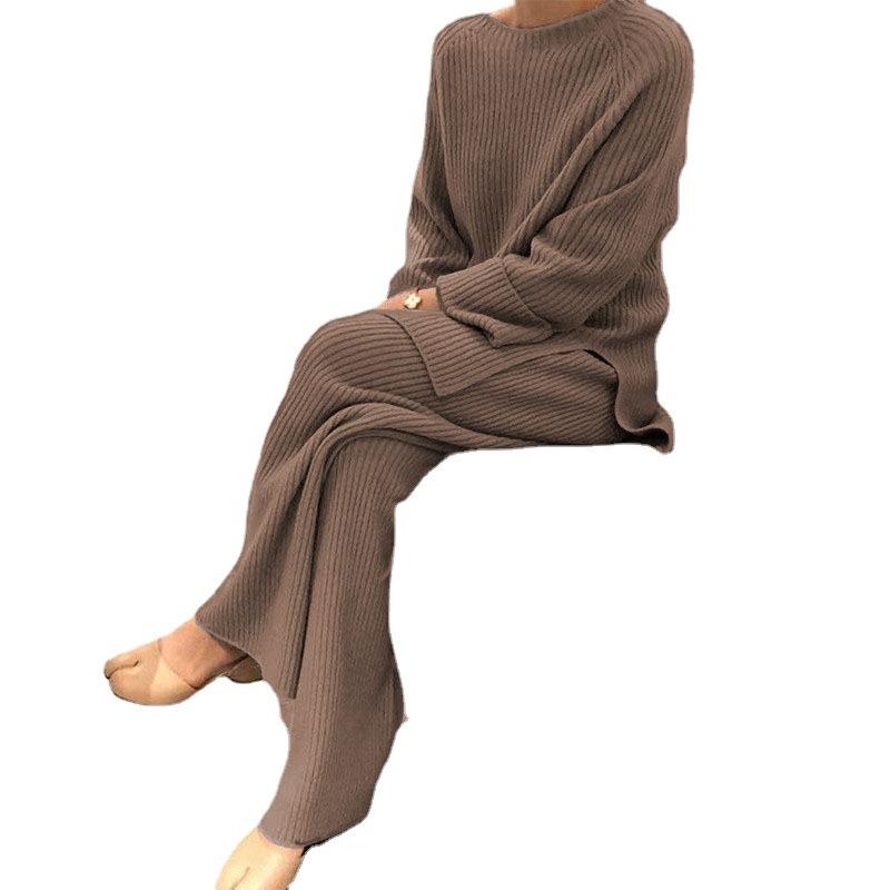 Autumn and Winter Hot Selling Long-sleeved Solid Color Knitted Casual Two-piece Knitted Sweater