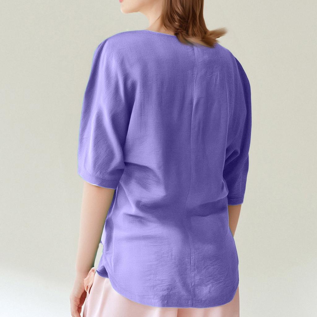 Women's Fashionable Loose Casual V-Neck Color Button Up Top Color Button Up Top