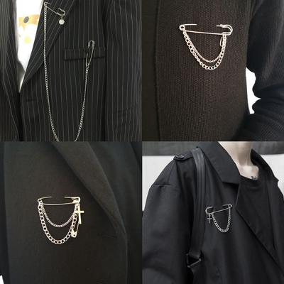Couple Gifts Minimalist Suit Accessory Long Chain Punk Brooches Big Pins Cross Pendant