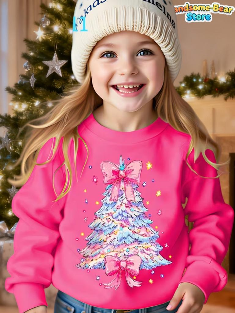 Girl Hoodies Christmas Theme 3D Print Round Neck Sweatshirt for Kids Holiday Casual Top Party Christmas Gift Children's Clothing