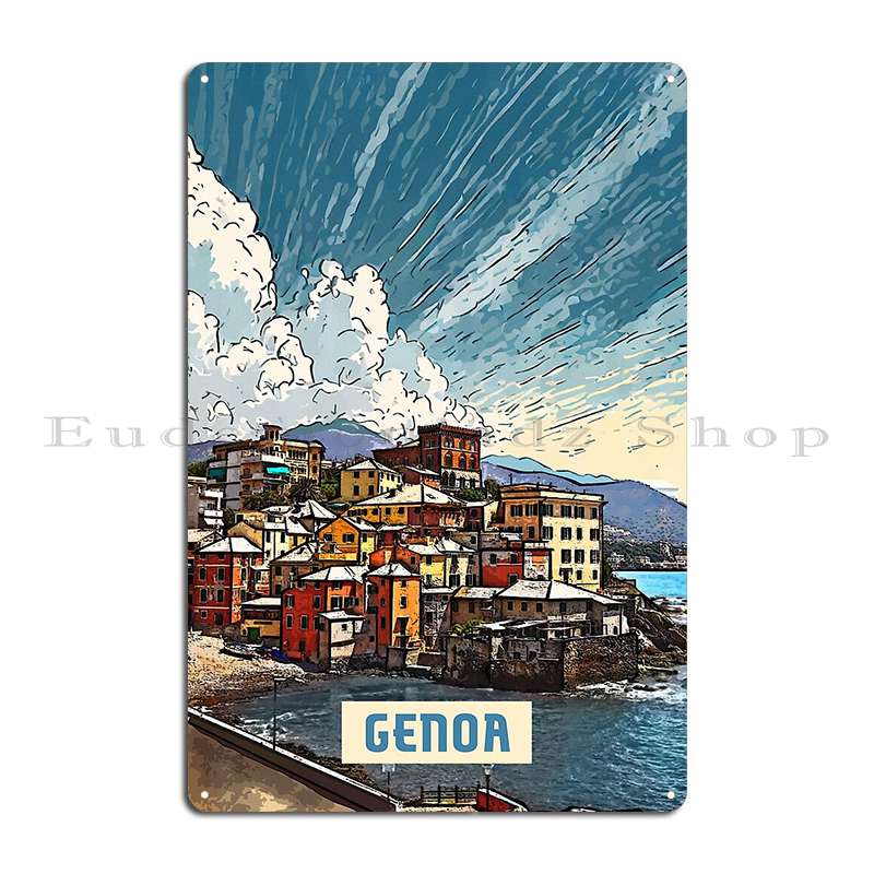 A Vintage Travel Art of Genoa Italy Vintage Travel Tourism Metal Plaque Cinema Classic Printed Bar Decoration Tin Sign Poster