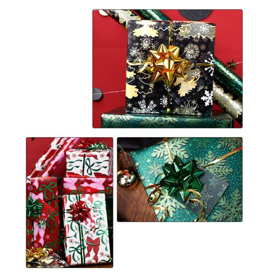 Christmas Wrapping Paper Roll 17 Inch x 120 Inch Snowflake Bow Jumbo Roll Vintage Holiday Gift Wrap for Christmas Parties Supplies