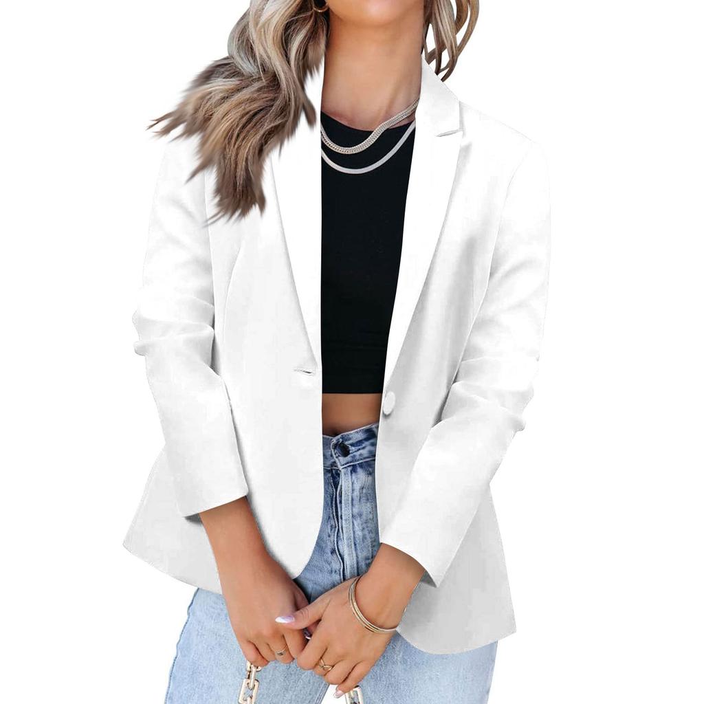 Fashion Women Solid Color Casual Suit Temperament Button Long-sleeved Jacket