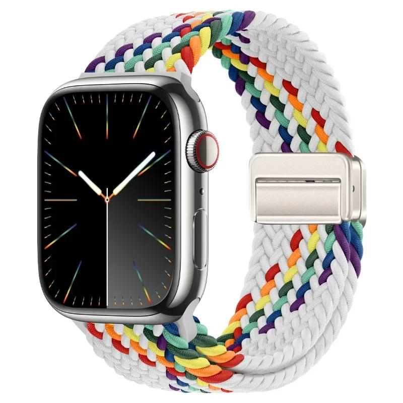 Nylon Band For Apple Watch Strap 44mm 40mm 45mm 46mm 49mm 41mm 38 Magnetic Braided Bracelet iWatch Series Se 7 6 8 9 10 Ultra 2