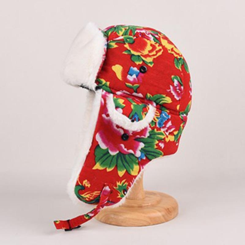 

Большая цветочная тканевая кепка Lei Feng женская зимняя теплая утолщенная защитная кепка для велосипедистов защита ушей ретро хлопковая кепка с цветком мозга One Size красный